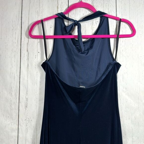 90s Navy Blue Velvet Floral Maxi Dress Y2K Glam Eveningwear Soft Goth - Picture 10 of 15